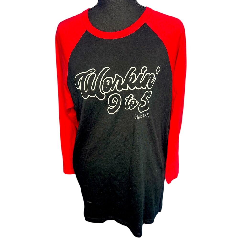 Womens 3/4 Sleeve‎ Graphic Tee Sz L Workin 9 to 5 Dolly Parton Baseball Cotton